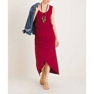 Chico’s Size 1 M 8/10 Wrap Hem Maxi Dress Deep Cherry Red Sleeveless Ruched